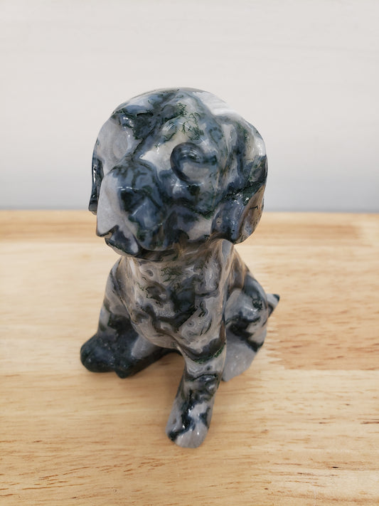 Moss Agate Dog Carving