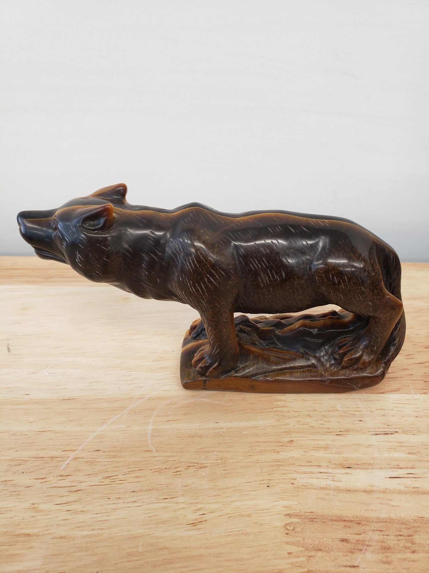 Tiger Eyes Wolf Carving