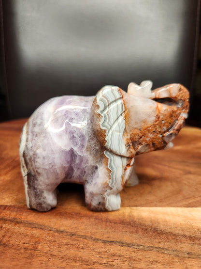 Mexican Agate & Amethyst Elephant Carving