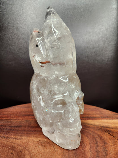 Clear Quartz Skull with Cluster Crown Carving