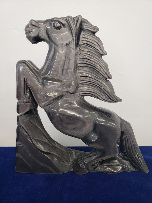 Silver Sheen Obsidian Horse Carving