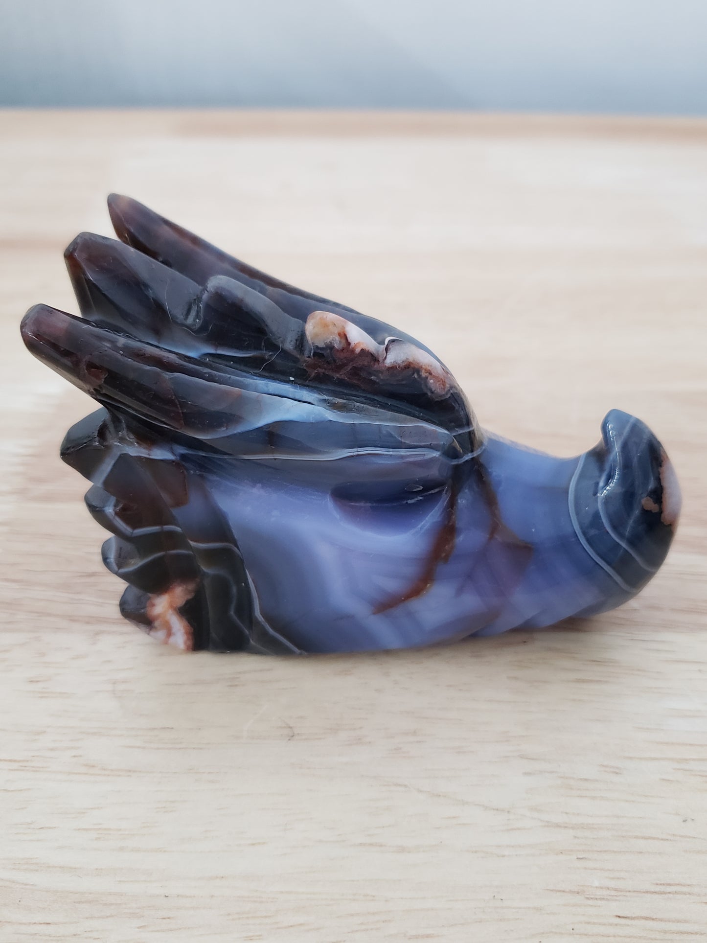 Blue Flower Agate Dragon Heads