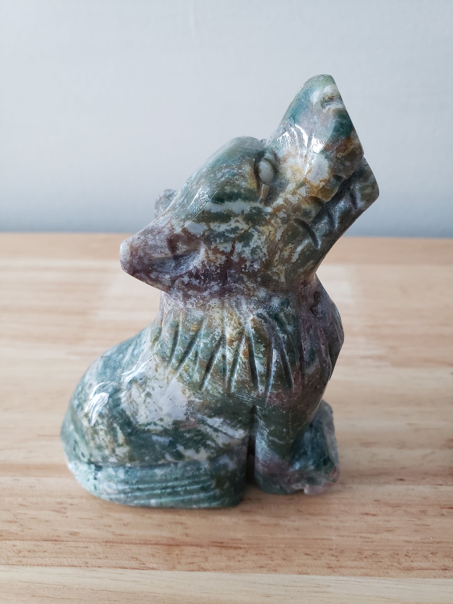 Moss Agate Dog Carvings