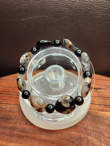Black Flower Agate Heart Bracelet