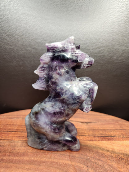 Dream Amethyst Smoky Quartz Unicorn Carving