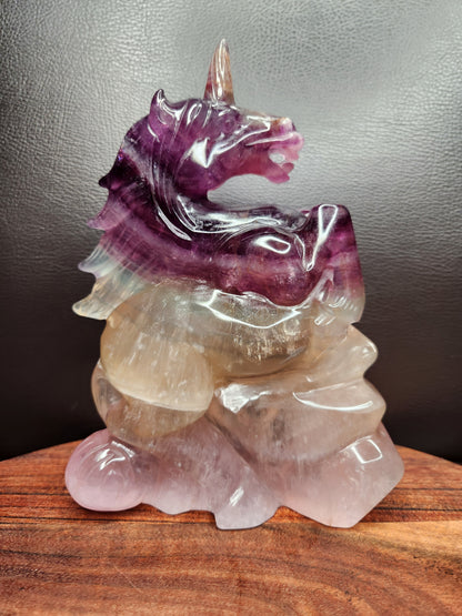 Rainbow Fluorite Unicorn Carving