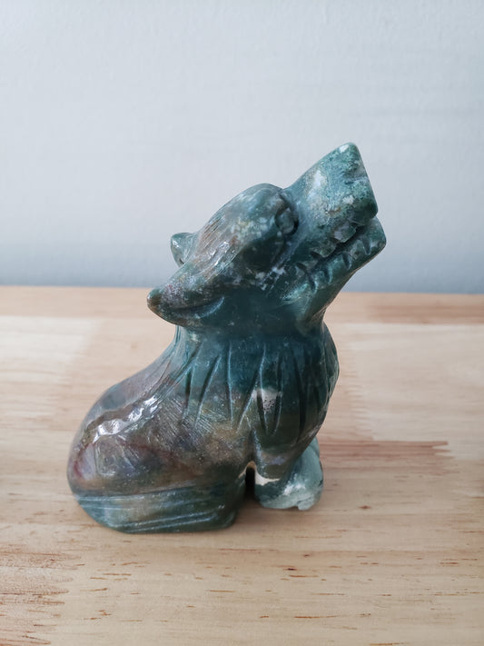 Moss Agate Dog Carvings