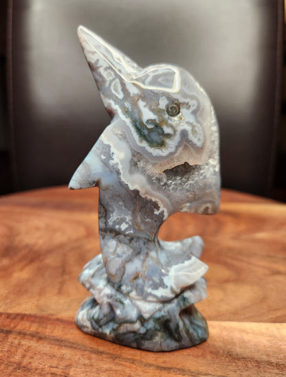 Moss Agate Dolphin Carving