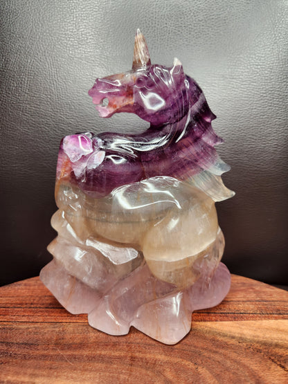 Rainbow Fluorite Unicorn Carving