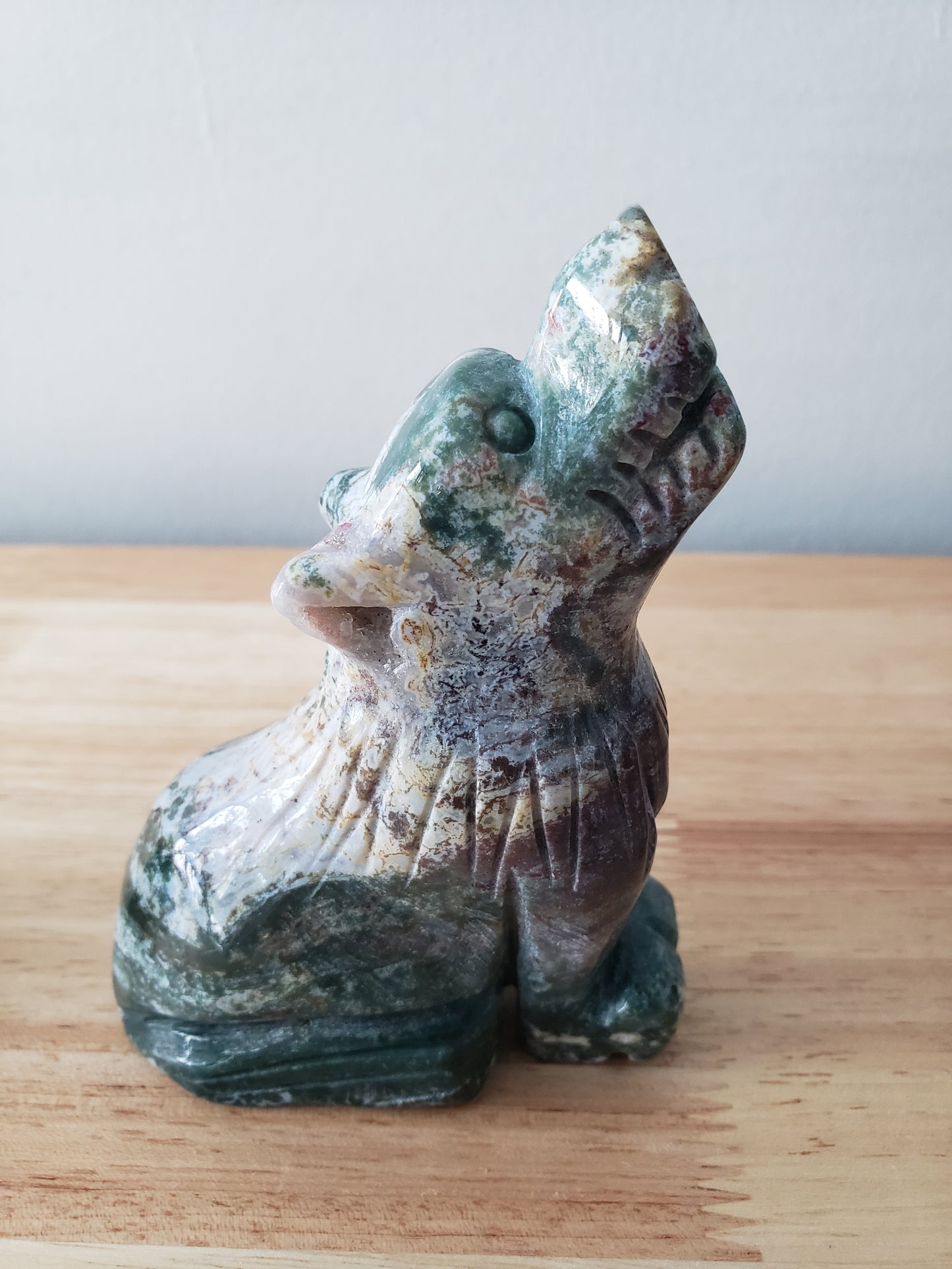 Moss Agate Dog Carvings