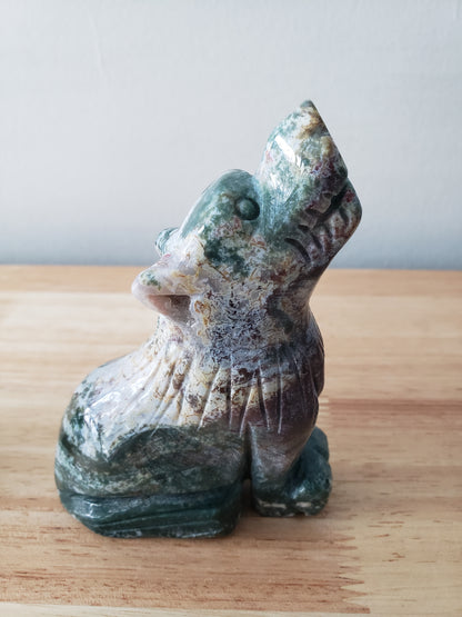 Moss Agate Dog Carvings
