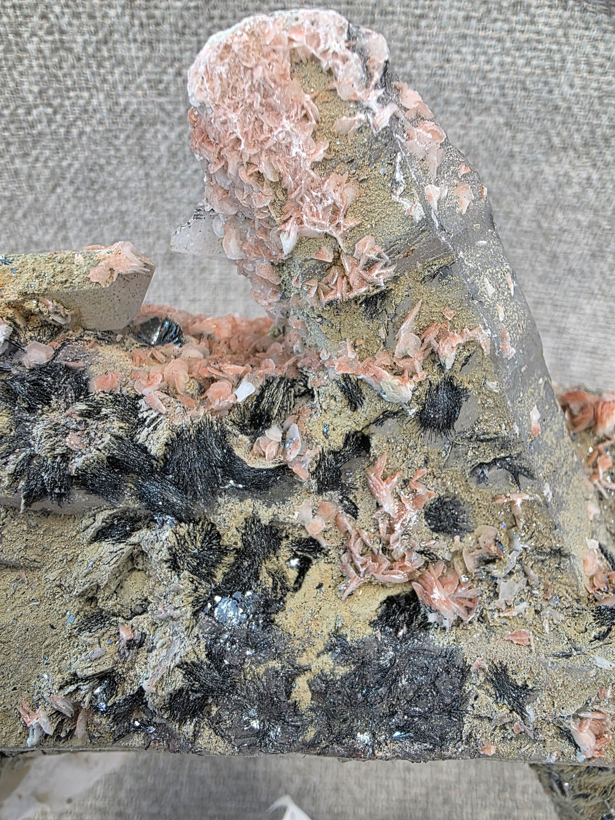 Mongolian Chlorinated Quartz With Black Hematite and pink Calcite Inclusions