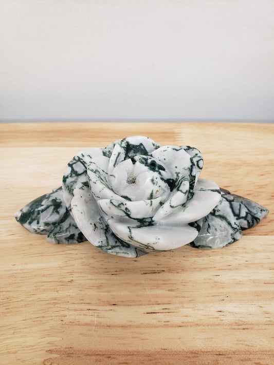Moss Agate Flower Carving