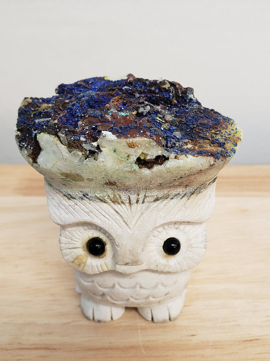 Azurite Owl Cluster Carving