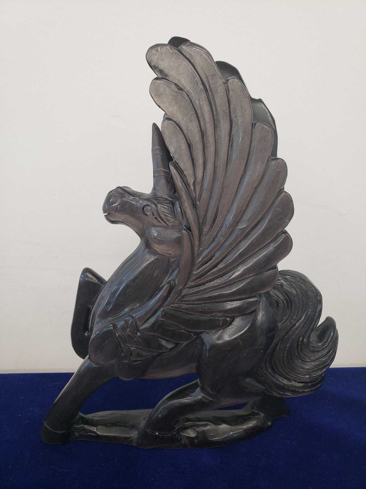 Silver Sheen Obsidian Unicorn Carving
