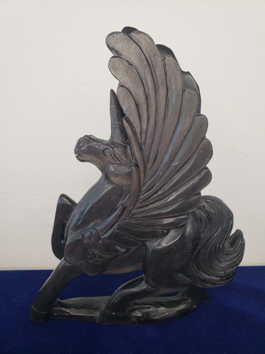 Silver Sheen Obsidian Unicorn Carving