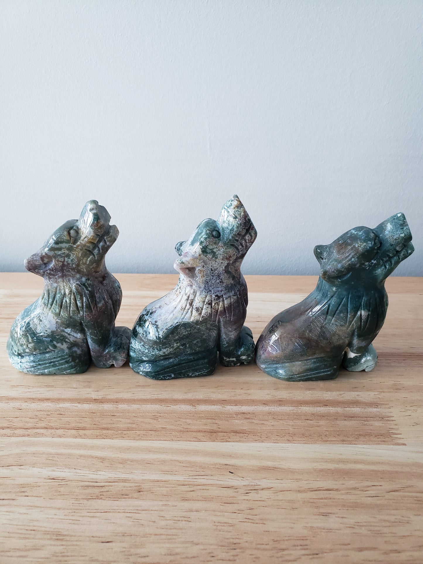 Moss Agate Dog Carvings