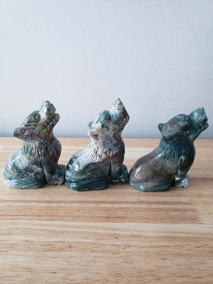 Moss Agate Dog Carvings