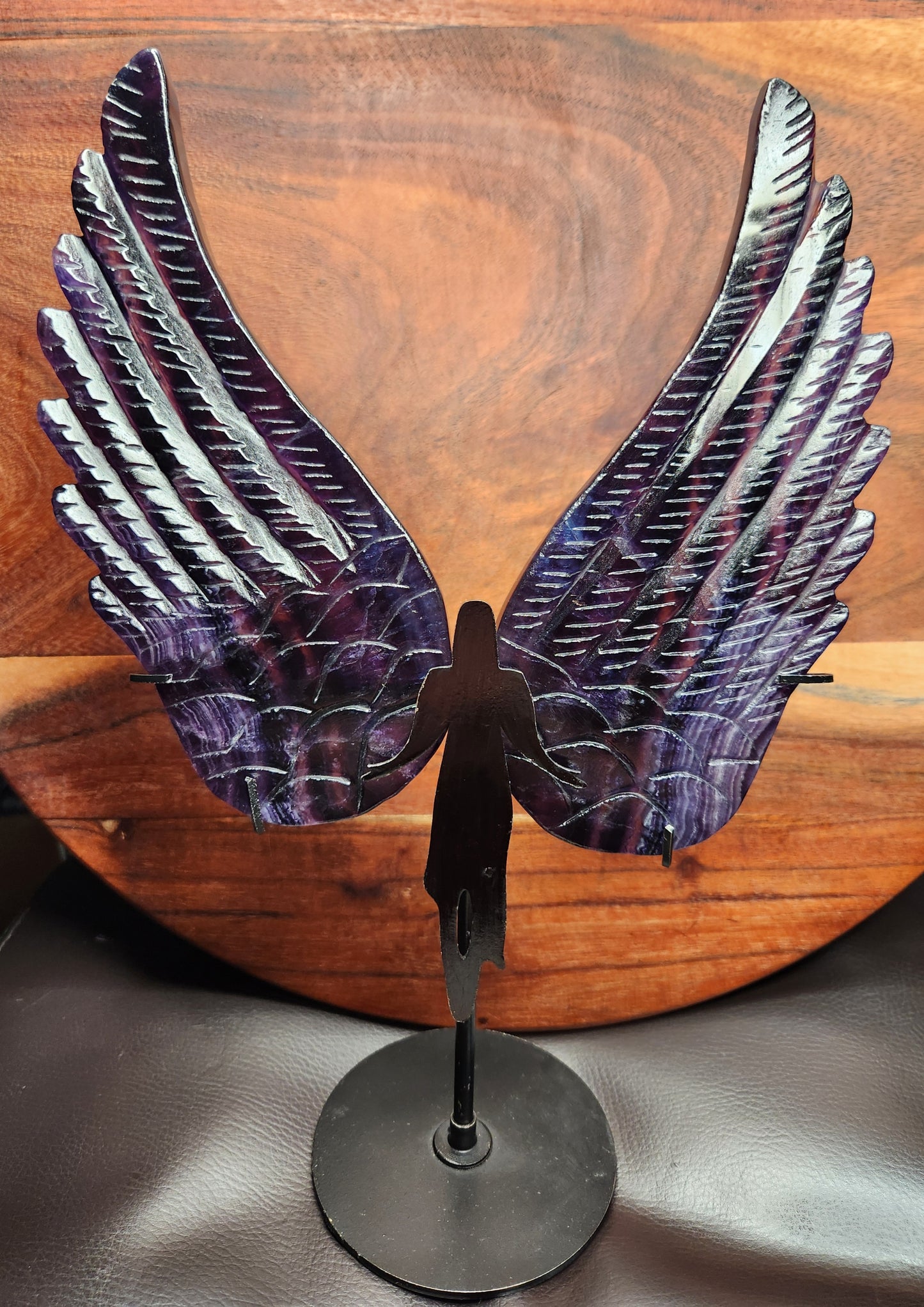 Dark Rainbow Fluorite Angel Wings on Stand