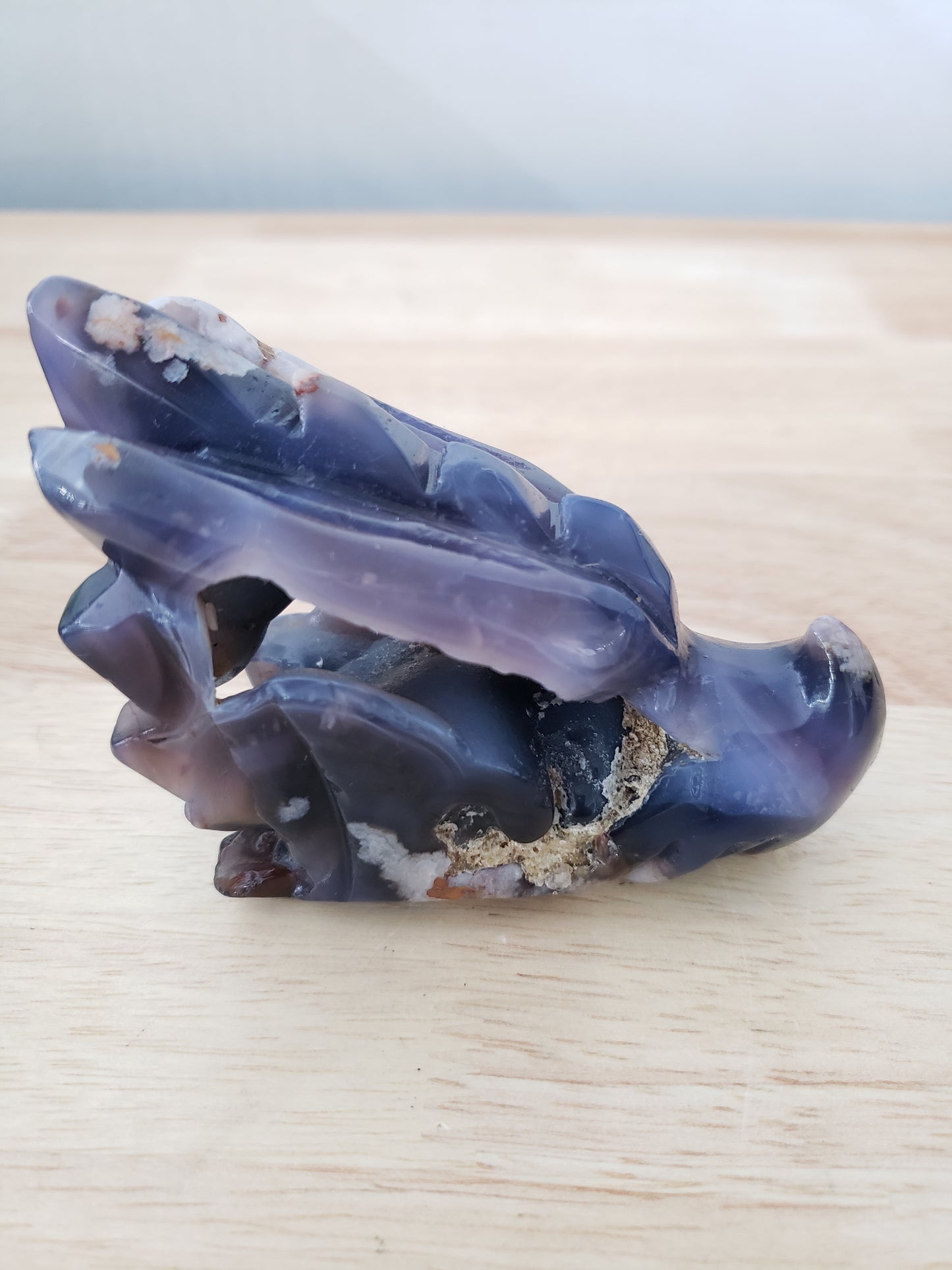 Blue Flower Agate Dragon Heads