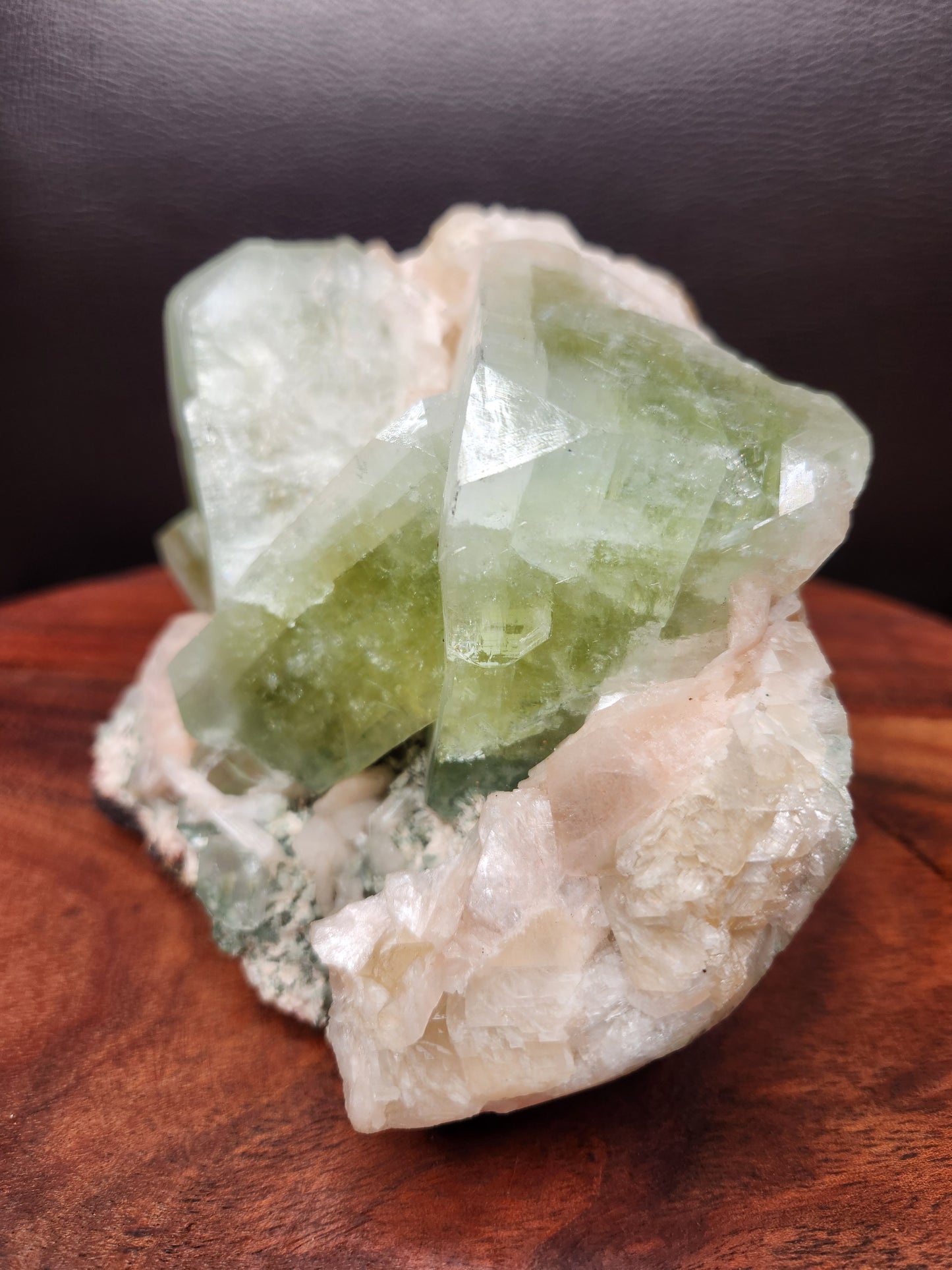 Heulandite with Large Green Apophylite Cubes, Peach Stillbite & Calcite Specimen