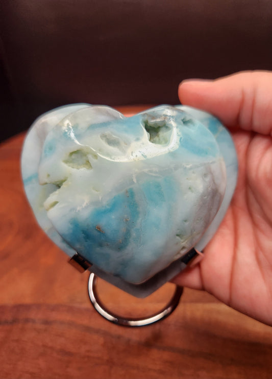 Amazonite Double Heart Carving with Stand.