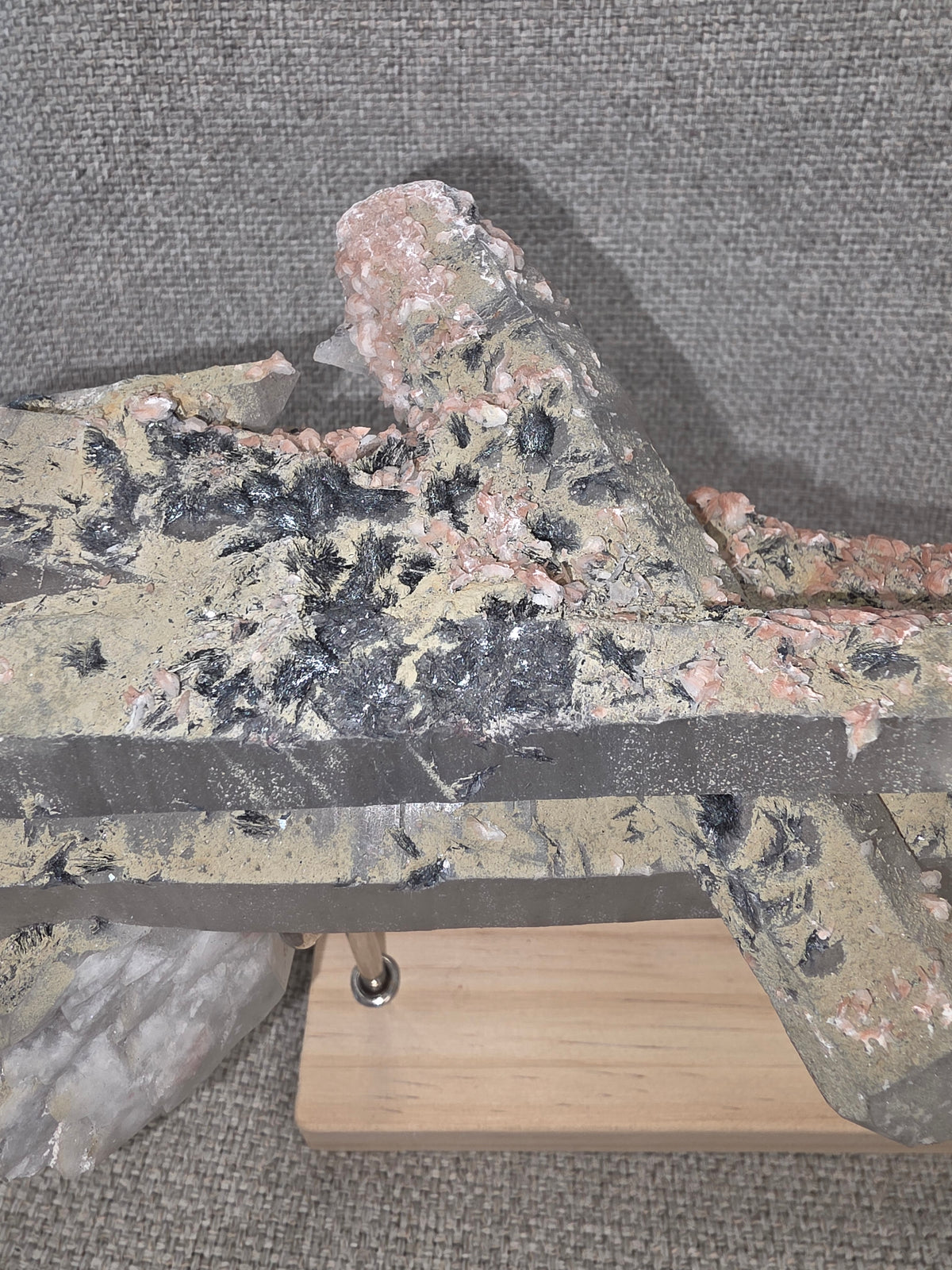 Mongolian Chlorinated Quartz With Black Hematite and pink Calcite Inclusions