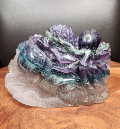 Rainbow Fluorite Sea Creatures Carving
