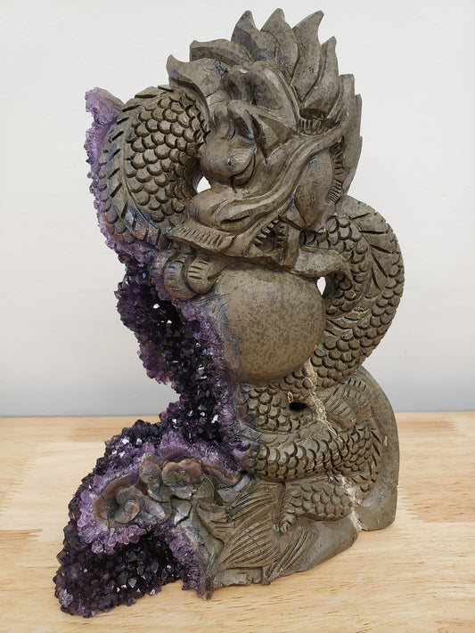 Druzey Amethyst Dragon Cluster Carving