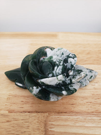 Moss Agate Flower Carving