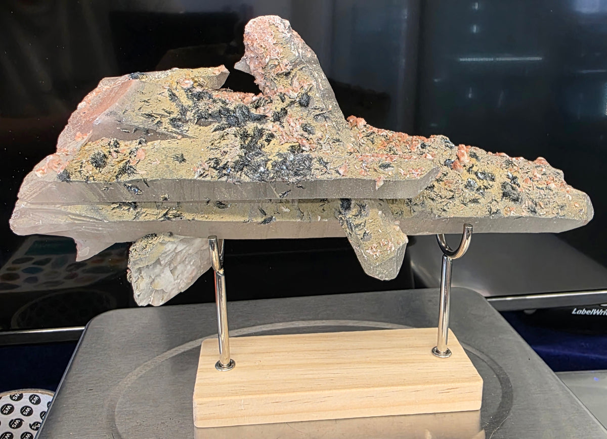 Mongolian Chlorinated Quartz With Black Hematite and pink Calcite Inclusions