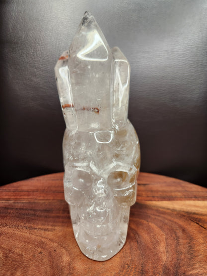 Clear Quartz Skull with Cluster Crown Carving