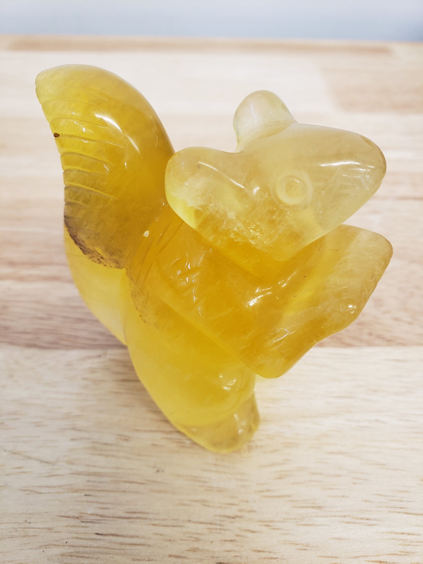 Yellow Fluorite Squirrel Carving