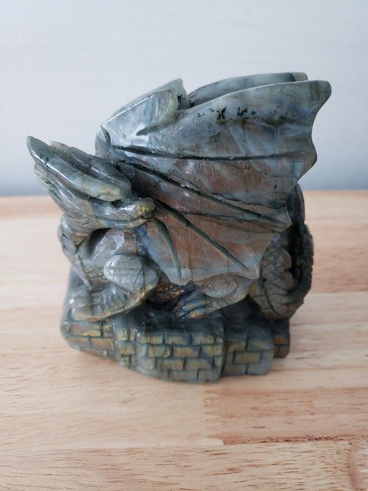 Labradorite Dragon on Castle Carving