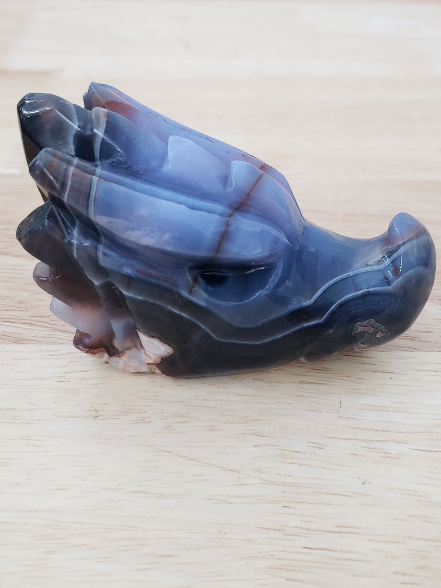 Blue Flower Agate Dragon Heads