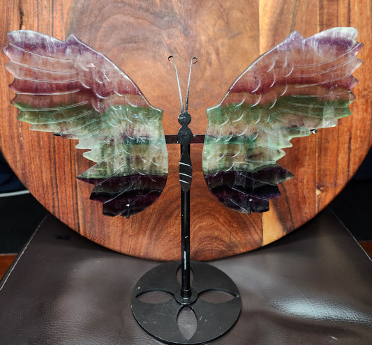 Rainbow Fluorite Butterfly Wings on Stand