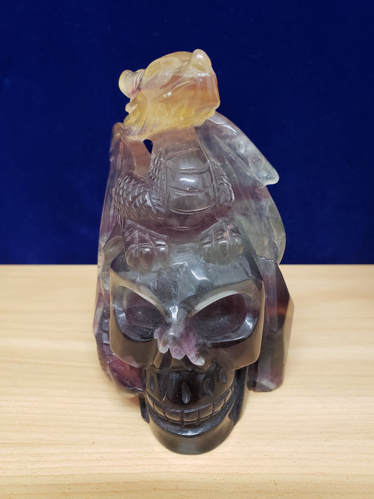 Rainbow Fluorite Skull Dragon Carving