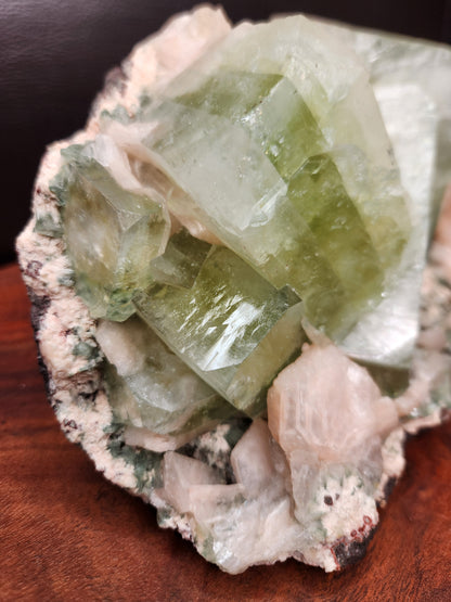 Heulandite with Large Green Apophylite Cubes, Peach Stillbite & Calcite Specimen