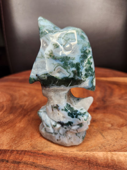 Moss Agate Dolphin Carving
