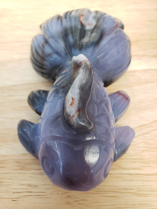 Blue Flower Agate Koi Fish Carving
