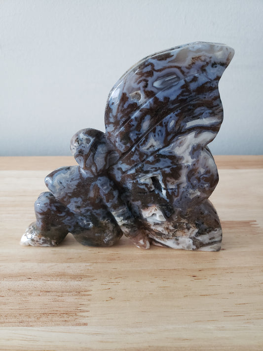 Moss Agate Fairy Standing Carving