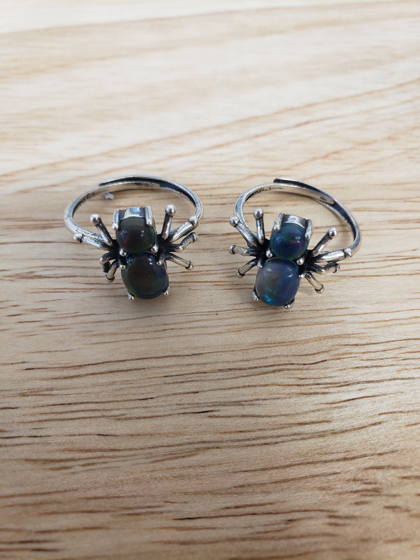 Black Opal Spider Rings