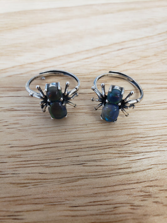 Black Opal Spider Rings