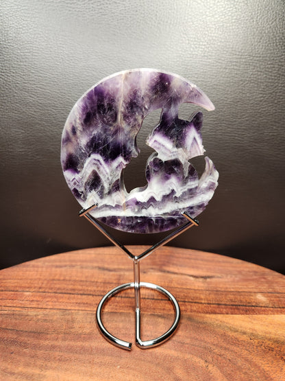 Dream Amethyst Cat on the Moon Carving