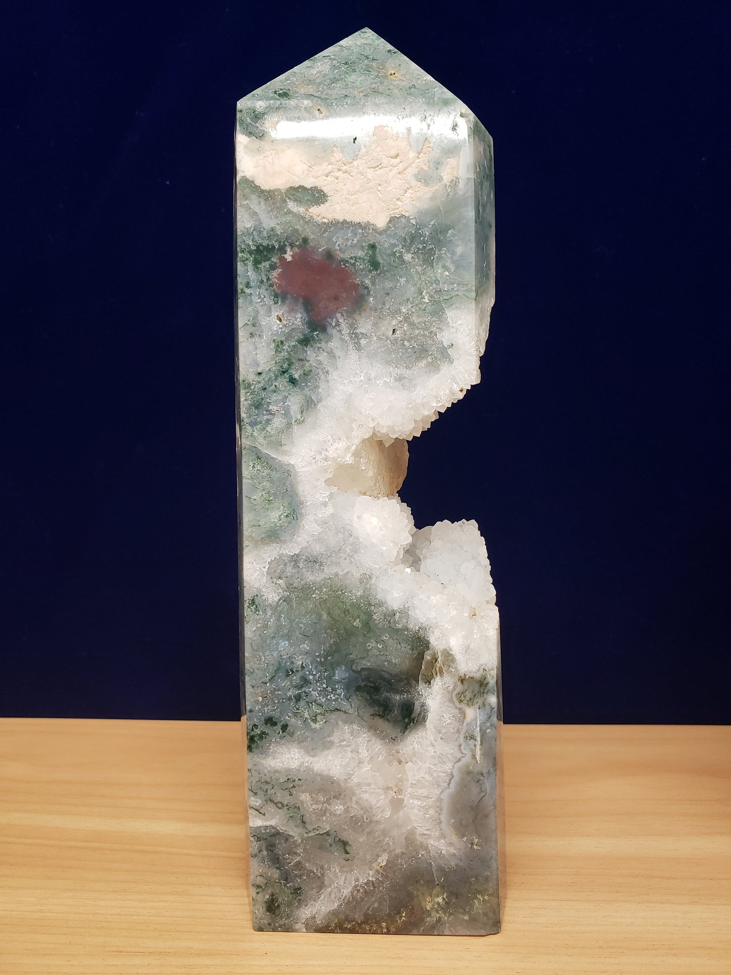 Moss Agate Druzey Cluster Tower
