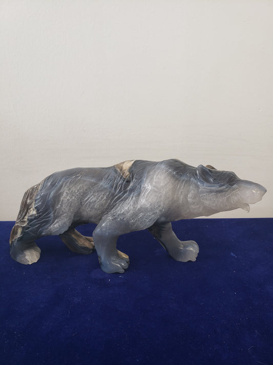 Volcano Agate Wolf Carving