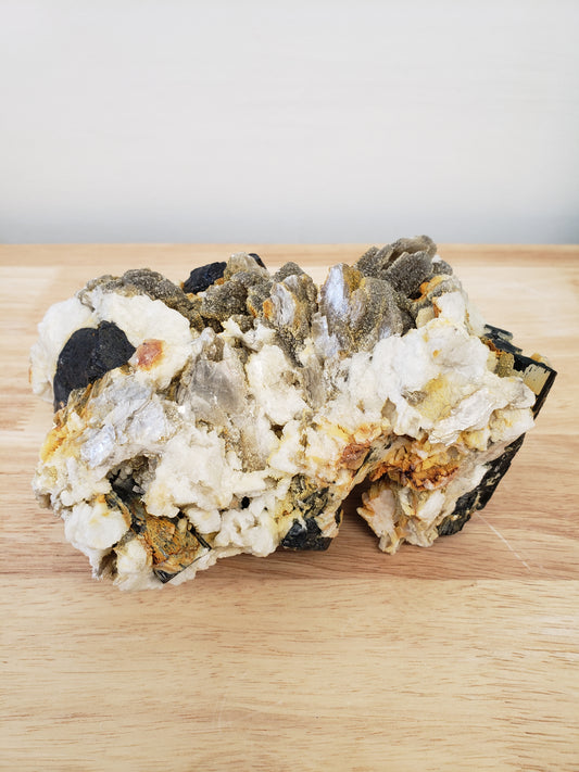 Black Tourmaline Golden Mica with Calcite