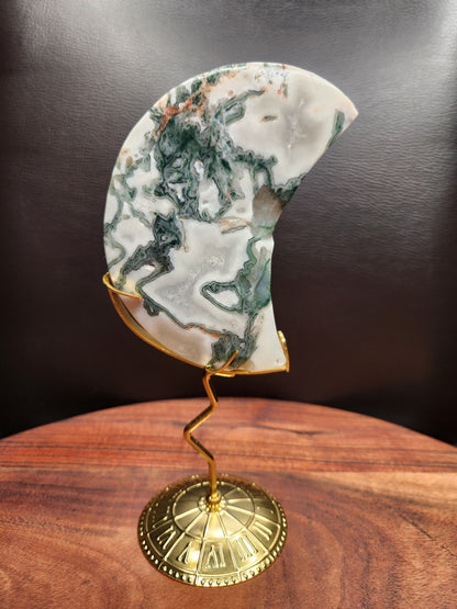 Moss Agate Moon on Stand