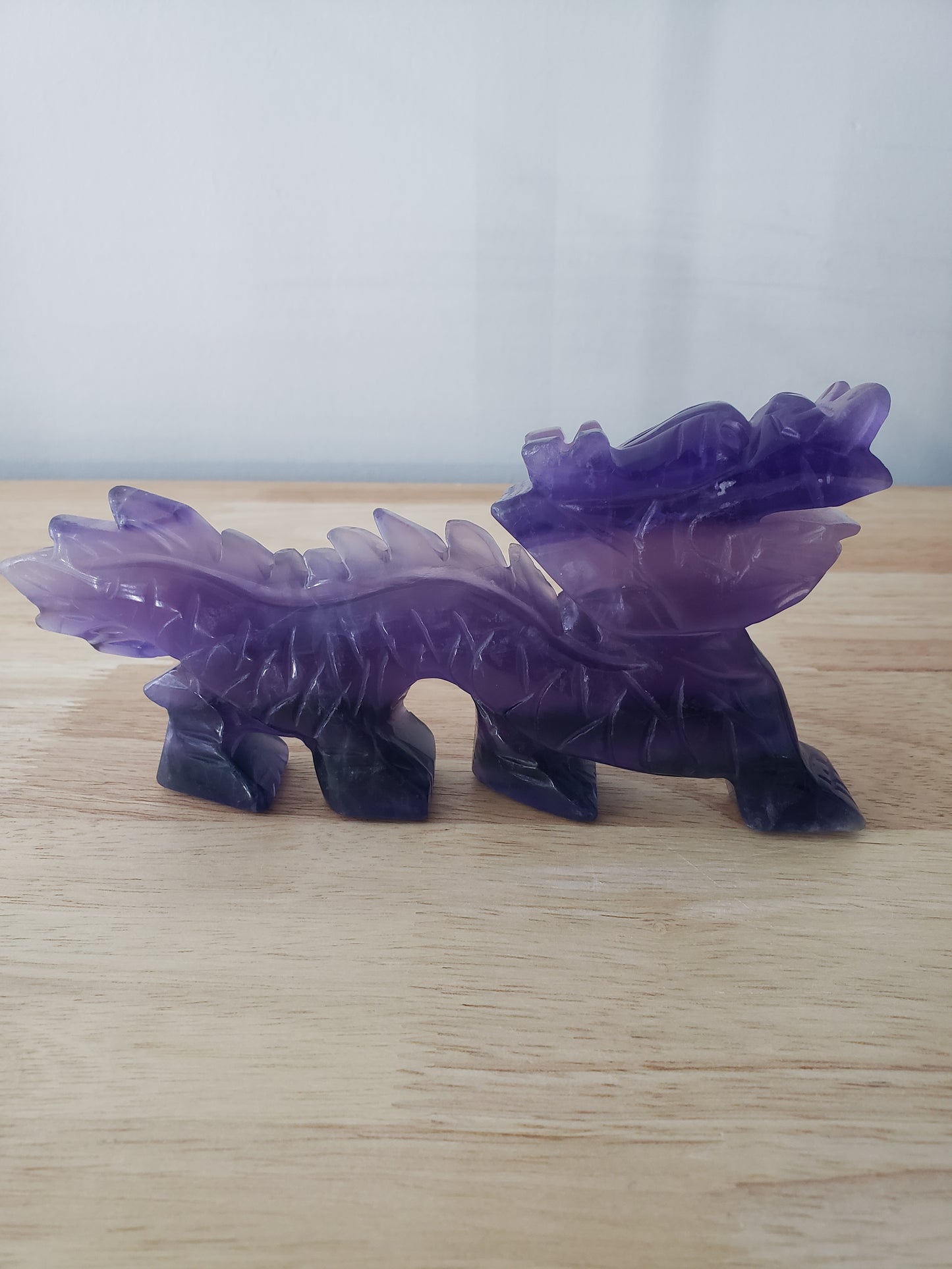 Fluorite Chinese Dragon Standing Carving