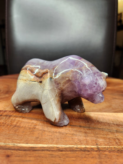Mexican Agate & Amethyst Bear Carving